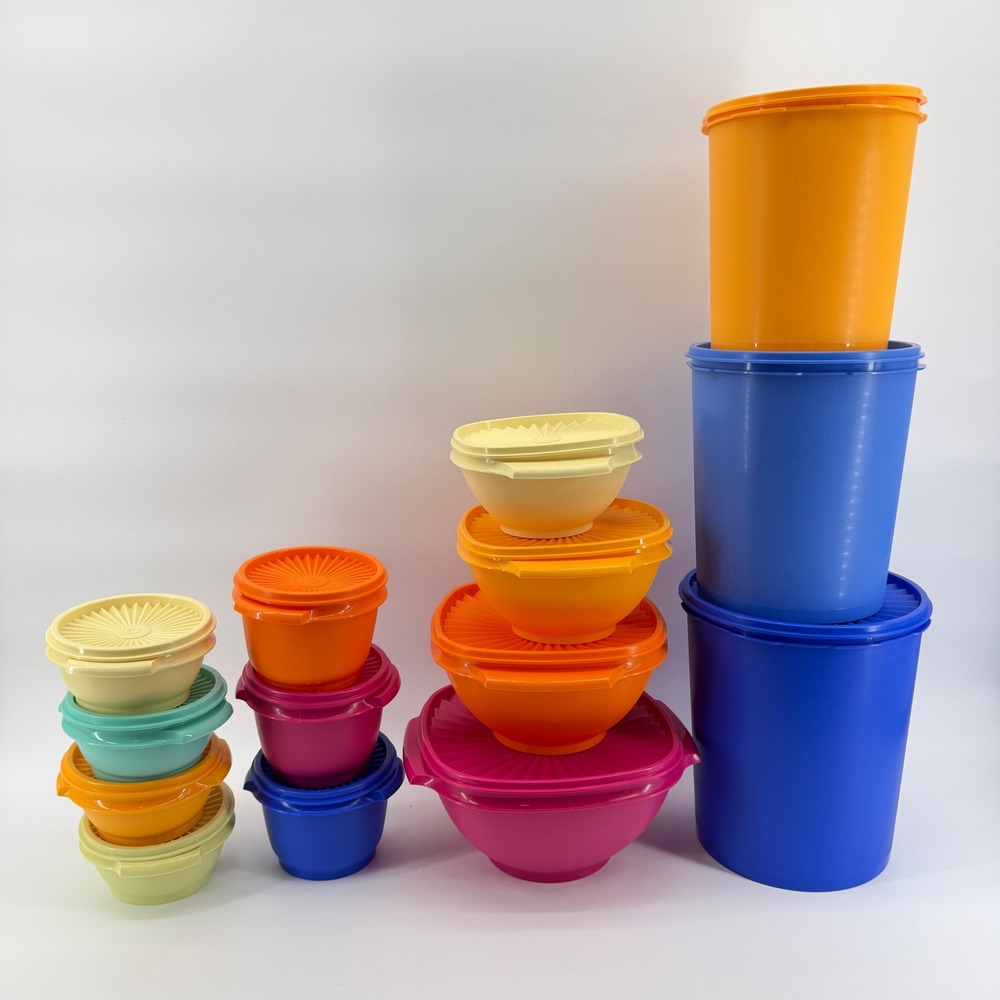 Tupperware Wonderlier Bowl Canister Set Multicolor 14pc Sunburst Retro w/Lids